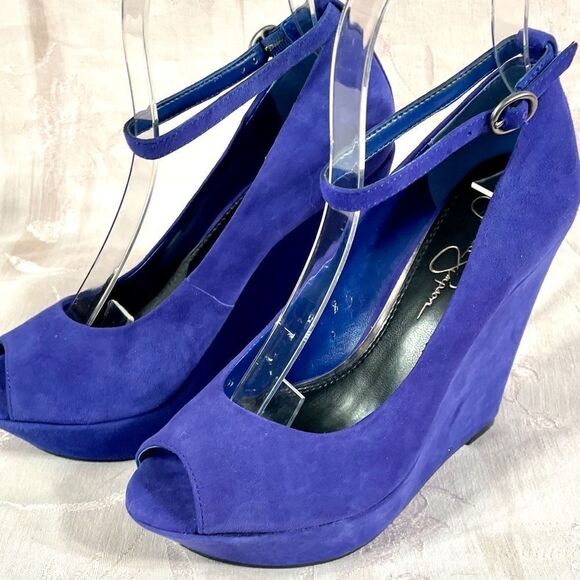 JESSICA SIMPSON BLUE SUEDE PLATFORMS SIZE 7B - Picture 4 of 7